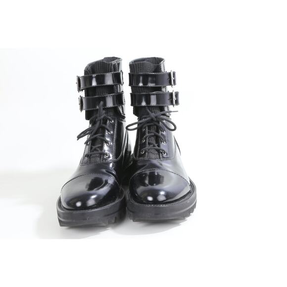 Tamara Mellon Black Leather Military Buckle Ankle Boots Size 39 Designer Style - Picture 12 of 16